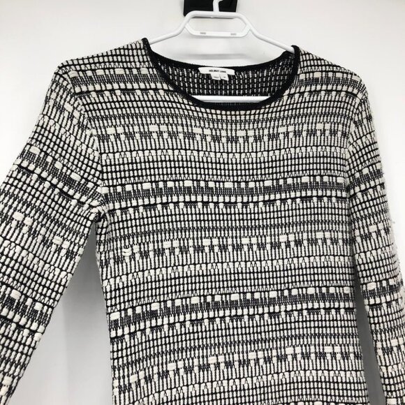 Helmut Lang Black + White knit mixed print linen blend bodycon mini dress SP - Picture 4 of 16